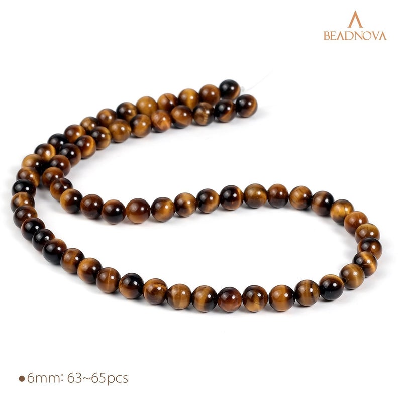 BEADNOVA 6mm Yellow Tiger Eye Gemstone Round Loose Beads for Jewelry Making (62-64pcs) - Image 2